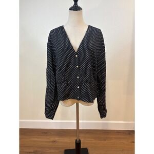 NWT Madewell Polka Dot Top  XXL Black Long Sleeve Blouse Minimalist Preppy Chic